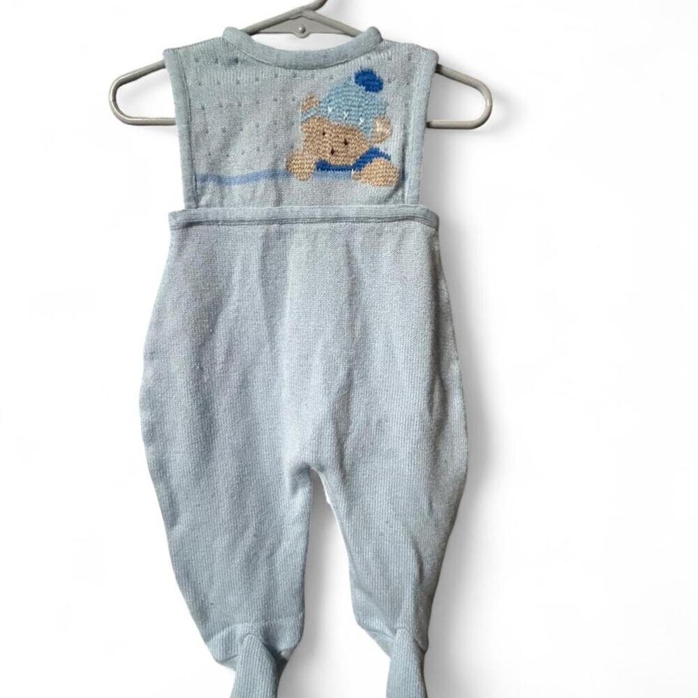 6-12 months Vintage 80s knitted baby boy jumpsuit with teddy bear design